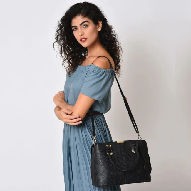 Women's Leather Handbag (Black) - 图片 4